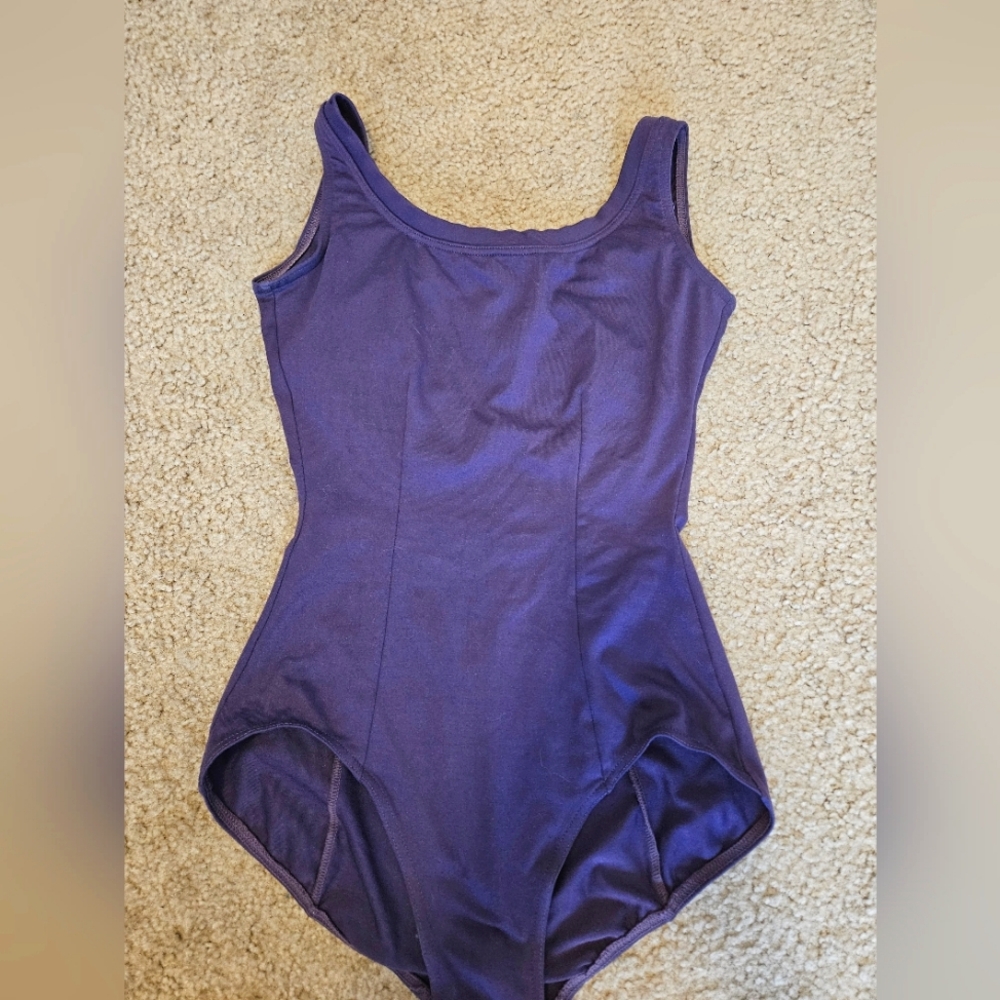 Purple leotard body with shelf bra and low cut back size M